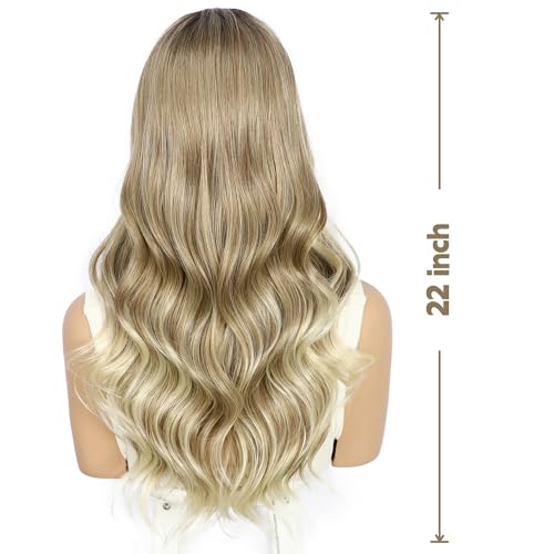 Sapphirewigs Blonde Lace Front Wig 13x4 Synthetic Wigs Body Wave Ombre Blonde Lace Front Hair Pre-plucked Daily Wear Party Date Christmas 22 inch - Image 3