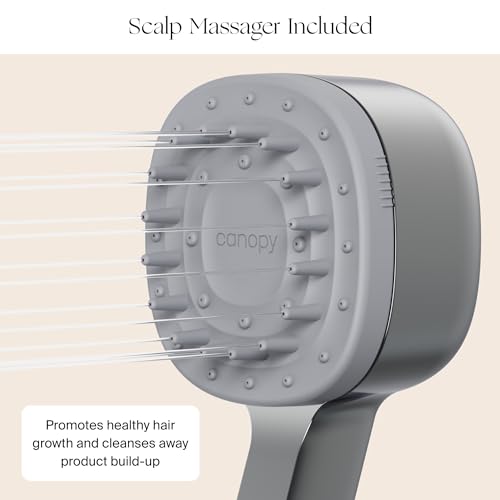 Canopy Handheld Filtered Shower Head & Scalp Massager - High Pressure Shower Head Filter for Hard Water - Reduce Impurities for Healthier Scalp, Skin & Hair - Hair Growth - Chrome