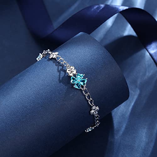 Image of JIANGXIN Lucky Four leaf clover 925 Sterling Silver Birthstone Chain Link Bracelet for Women Gemstone Jewelry Shamrock Birthday Gift 16+4cm