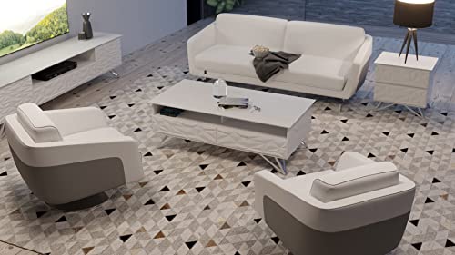 ZURI Furniture Modern 2-Drawer Vortice Coffee Table in Glossy White with Polished Stainless Steel Legs - Thumbnail 4