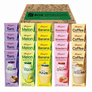 Binggrae Milk Assortment Pack - Banana, Strawberry, Melon, Coffee, Taro (4 each)
