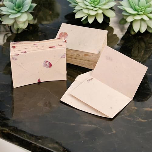 Image of Kathmandu Valley Co. 50 Vintage 4x6 Handmade Lokta Paper Nepali Cherish Greeting Cards & Matching Decorative Flower Petal Envelopes. Folded blank cards. Handmade In Nepal. (Bougainvillea)