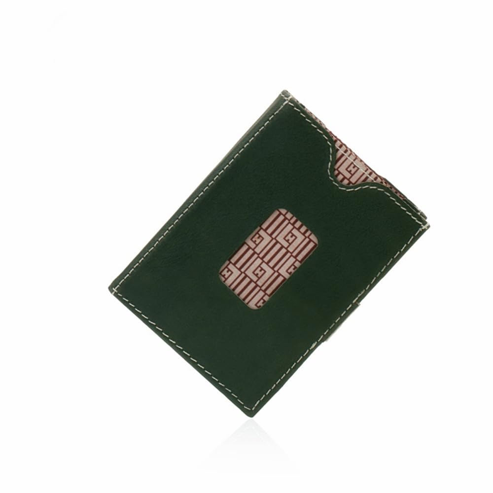 LLH Leather Trifold Wallet - RFID Blocking with Stainless Steel Locking Clip Wallet, Minimalist Front Pocket RFID Blocking Credit Card Holder (Forest Green)
