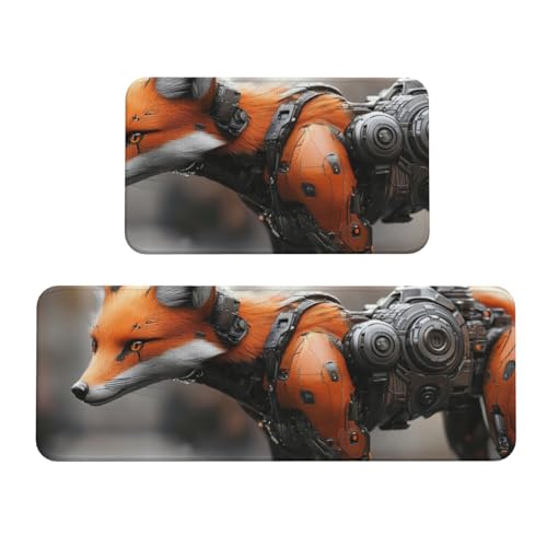 Juego de 2 alfombras mecánicas de cocina acolchadas y lavables con estampado de zorro 2