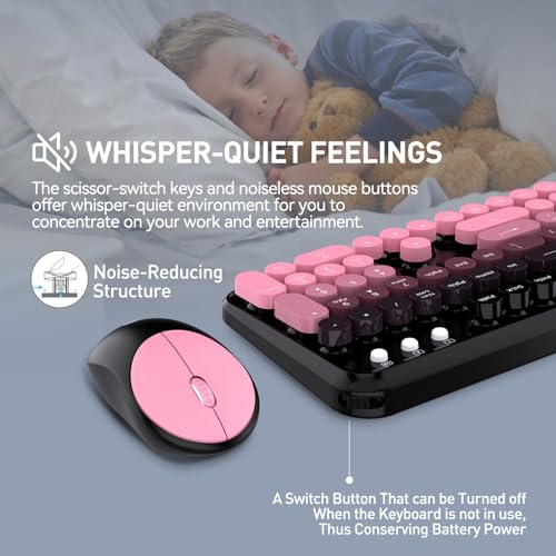 Image of Wireless Keyboard and Mouse Combo, Cute Colorful Keyboard and Mouse, Full-Size Retro Typewriter Keyboard with 2.4GHz Plug & Play, for Windows 11 /10 /7, Laptop, PC -BlackBerry
