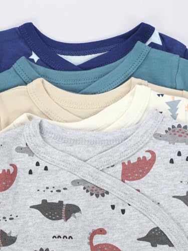 TupTam Baby Jungen Langarm Wickelshirt Baumwolle 5er Set, Farbe: Blau_Sternen_Beige_Bären_Dino, Größe: 68