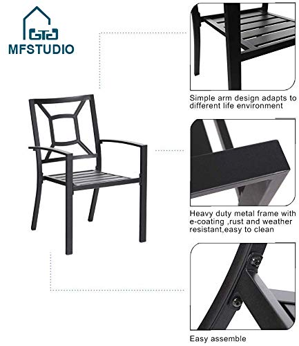 Mfstudio 9-Piece Metal Outdoor Patio Dining Set With 8 Wrought Iron Stackable Chairs And 1 Expandable Rectangle Black Table For Porch, Deck, Garden, Courtyard, Indoor #TOP4