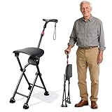 HZZEDNG Hold 400 lbs Folding Canes with Seat, Allows Durability While Walking and Convenience for Sitting, Aluminum Portable Anti-Slip Cane Seat, Height-Adjustable Walking Cane(Seat Height 19.69 in)
