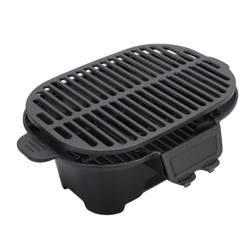 Phefop Parrilla Hibachi de Hierro Fundido Parrilla Hibachi de Hierro Fundido Estufa de Barbacoa de Carbón Portátil con Rejilla de Doble Cara Puerta Reguladora de Aire y Elevador de Rejilla para Patio