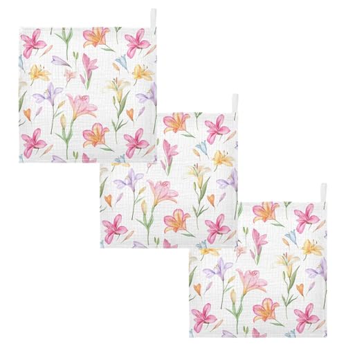 Image of vvfelixl Colorful Lilies Baby Burp Cloths Baby Muslin Washcloths for Boys Girls Cotton Babys Face Towel for Newborn Soft 11.8 X 11.8 in, 5 Pack