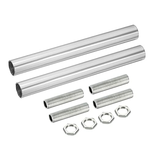 MECCANIXITY Threaded Extension Rod, 3.94" Lamp Pipe with Connector Light Fixture Parts for Pendant Light Island Lighting Chandeliers Stems, Silver 2 Set