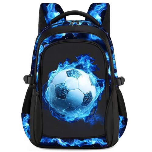 Kids Backpack for Boys - Soccer Boys Backpacks for Kids Teens Elementary Middle School, 17″ Large Capacity Students Bookbag, Perfect for Travel and School