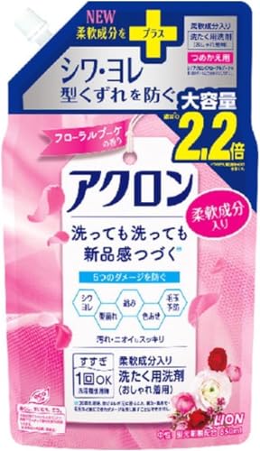 アクロン おしゃれ着用洗濯洗剤, フローラルブーケの香り, つめかえ用 詰め替え 詰替 850mL, 柔軟成分入り 1個