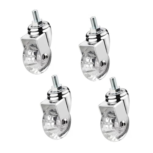 Ruedas giratorias transparentes para muebles, 35/50 mm, pequeñas ruedas de poliuretano, ruedas para carrito de la compra con freno para mesa de café, mesa auxiliar, 4 unidades (1,5 in M8, 4 giratorias