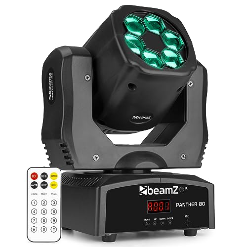 BeamZ Panther 80 Cabeza Móvil con 6 Lentes Rotativas, 12W Led CREE RGBW, DMX, Función Master/Esclavo, Shows Preset, Foco Luz Movil Activo al Ritmo de la Música