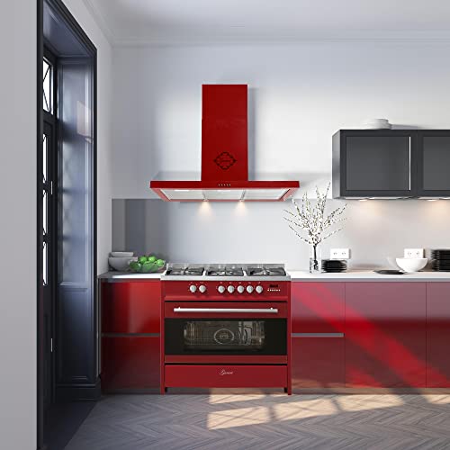 GURARI Cuisinière Set GCH E 911 R + GCH F 461 RD 9, Gazinière électrique 90 cm, Range Coocker, 121L, gaz naturel/propane/gaz naturel+hotte aspirante 90 cm,...