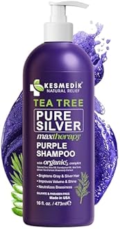 Tea Tree Purple Shampoo with Rosemary & Aloe, Professional Anti Brass Toner, Removes Yellow Tones for Gray, Bleached, White & Blonde Hair, Nourishes & Refreshes Scalp, Sulfate-Free, 16 fl oz