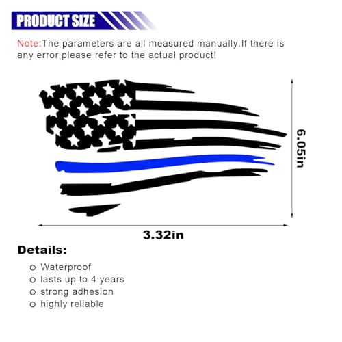 Image of American Flag Sticker Decal, Waterproof Vinyl Police Badge Decal, Thin Blue Line Sticker Support Police Law Enforcement for Cars, Trucks, Laptops, Tumblers (Black&Blue)