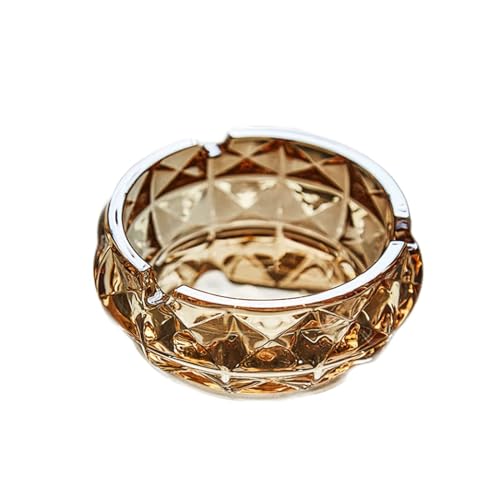 WOTZOV Cenicero Redondo de Cristal, cenicero anticenizas voladoras, ceniceros para Exteriores e Interiores, fácil de Usar.，Gold 11.5 x 5 cm