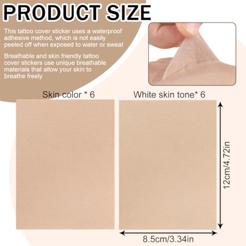DULZEN 12 Pezzi Nastro Coprire Tatuaggi Temporanei Manica Avambraccio per Uomini e Donne Cerotto per Coprire Tatuaggi uon Effetto Coprente (Carnagione e Colore Pelle Bianca)