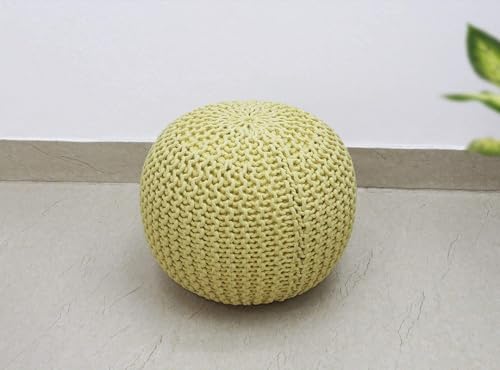 Image of Designs Hand Knitted Cotton Rope Beans Filled Round Oval Pouf Pouffe - Multi Colour - Pack of 01 - Designed for Living Room Sitting, Foot Rest