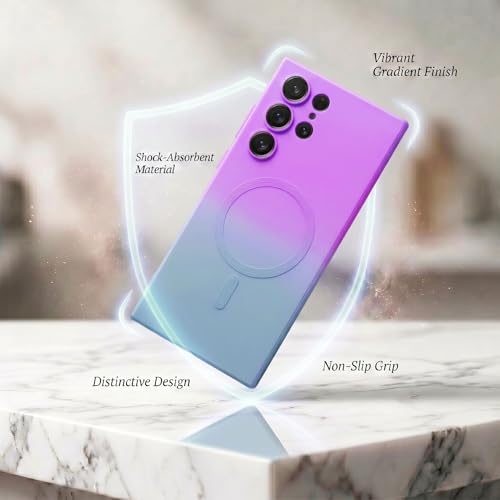 Image of amazon basics Gradient Mag-Safe Case for Samsung Galaxy S22 Ultra | Soft Silicone Shockproof Cover with Camera Protection | Slim Lightweight Design | Smooth Touch & Durable - Purple & Gray