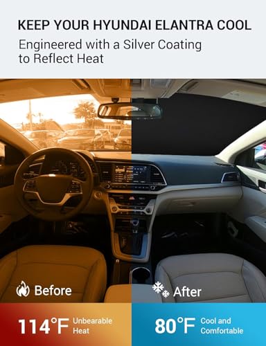 Image of Proadsy 2026 Upgrade Windshield Sun Shade for 2017-2020 Elantra Front Window Sunshade Protector Foldable Sun Visor Blocks UV Rays Keep Car Cooler