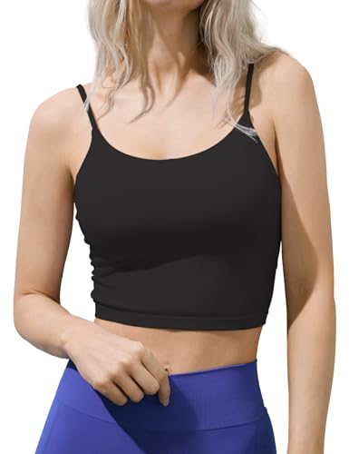 SIXIM Seamless Camisole Tops for Women Built in Bra Women's Spaghetti Strap Tank Tops Padded Double Layer Crop Tops