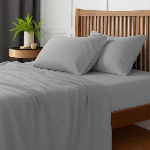 Image of Bedsheets for King - 108x108 Inch Bed - Microfiber Plain Light Grey Bed Sheet Include Pillow Cover, Ultra Soft | for Home, Hotel, Villa, Resort and Guest House