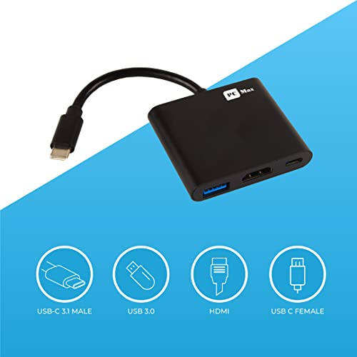 Image of 3-in-1 USB Type-C to HDMI Adapter with USB 3.0 & PD Charging Port | Type C to HDTV 4K Converter | Compatible with MacBook, Chromebook Pixel & Other Type-C Devices