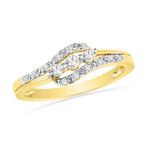 10KT Yellow Gold Round Diamond Three Stone Bypass Promise Ring (1/4 cttw)
