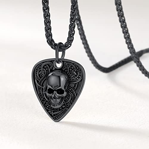 U7 Men Pendant Necklaces, Stainless Steel Necklace for Men, Cool Guitar Pick Skull/Alligator Dinosaur Skeleton Tyrannosaurus Rex/Gothic Skull/Octopus/Evil Demon Hannya Mask Pendant with Chain3