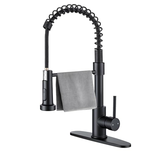 Durable Kitchen Sink Faucet with Sprayer, Compatible with 1 Hole or 3 Hole, 360° Rotatable Commercial Pull Out Kitchen Sink Faucets Single Handle Spring Laundry Camper Utility Wet Bar Sinks