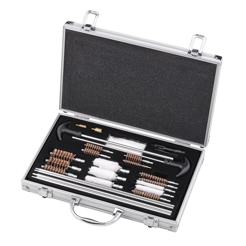 Basic Waffenreinigungsset 28-teilig Silber – Waffen Reinigungsset & Waffenpflege Koffer – Kaliber .17/4,5mm .22/5,56mm .270/7mm .30/7,62mm .38/9mm .40/10,2mm .410/ .44.45 – Waffenpflegeset