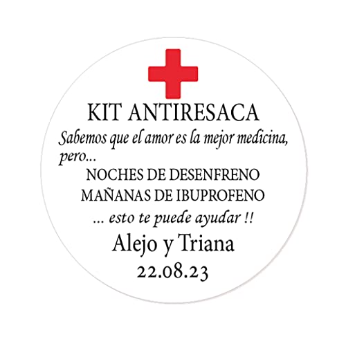 50 PEGATINAS PERSONALIZADAS para KIT ANTIRESACA - El amor es la mejor medicina - Regalos de invitados/Recuerdos para Boda, NOCHES DE DESENFRENO Despedida de Soltera Kit - Rd 052 (001 Blanco)