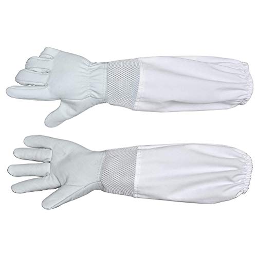 LIOOBO 1 Paar Imkerhandschuhe Ziegenlederhandschuhe mit Langen Ärmeln für Anfänger Professionelle Imker Größe XXL (Weiß) – Bild 6