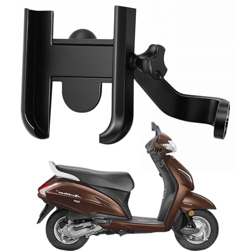 Image of Metal CNC Mobile Holder for Scooter, Scooty & Motorcycle Compatible for Honda Activa 5G, Mirror Mount, 360 Rotation, Strong Anti-Slip Grip, Wide Adjustable Fit for All Smartphones (Black)