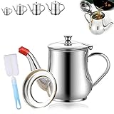 Stainless Steel Oil Filter Pot, Bacon Grease Container with Strainer and Spout, Reusable Filtering Oil Pot for Bacon Grease, Stainless Steel Filtering Oil Pot for Home Kitchen Cooking (18 oz)
