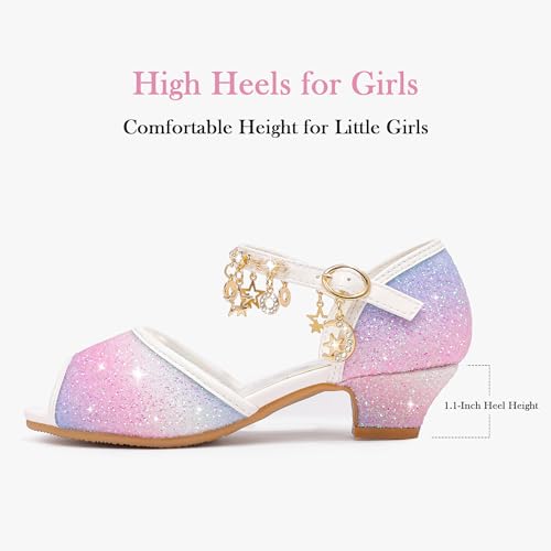 Furdeour Sparkly Girls Dress Shoes Princess Shoes High Heels Peep Toe Low Heel Glitter Toddler Big Kid Wedding Party4