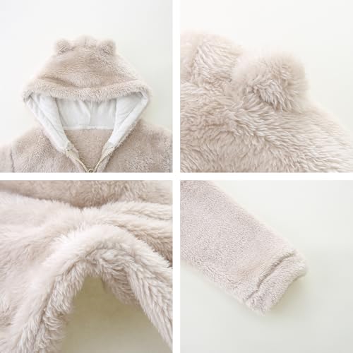 Toddler Winter Coat Fleece Zip up Hooded Bear Ears Warm Fuzzy Baby Kids Jacket Outerwear Sweater3