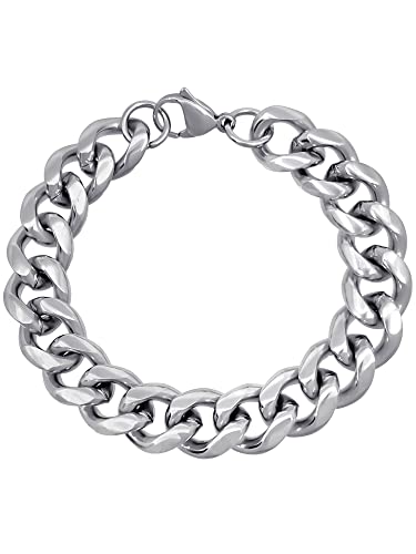 RUGGED steel Edelstahl Panzerarmband massiv 13 mm Cuban Link Chain Hochglanz Längen: 18 20 22 24 cm (inkl. Schmuck-Box) (24) Cover
