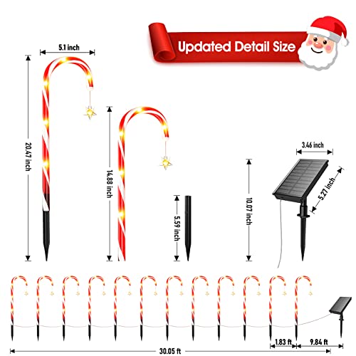 Rechoo Outdoor Christmas Decorations, 12 Pack Solar Christmas Candy Cane Lights With Wireless Remote Control & Bigger Solar Panel, 9 Modes Bright All Night Solar Christmas Yard Pathway Decorations #TOP2