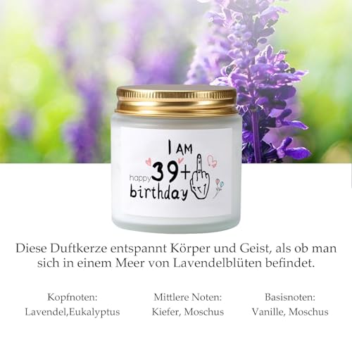 Bolosa 40. Geburtstag Frauen Duftkerzen im Glas Lavendel, 39 + 1 - Geschenk zum 40.Geburtstag, 40. Geburtstagsgeschenk für Frauen, Geburtstagsgeschenke für Mutti, Geburtstag Jubiläum(Lavendel weiß) A