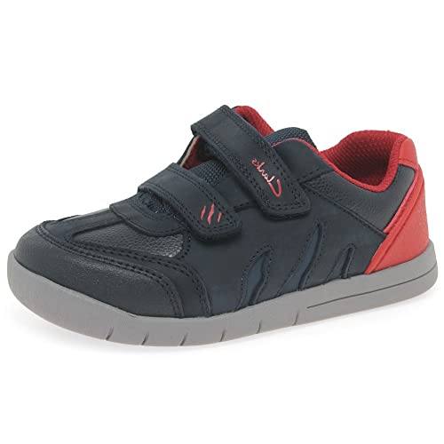 Clarks Boys Rex Play T Sneaker, Navy/Red Lea