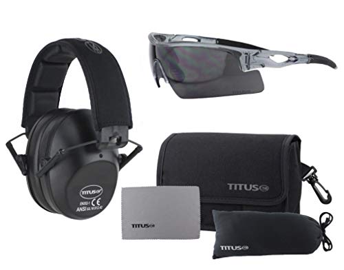 Titus Slim-Line Earmuffs And Safety Glasses Combo Pack (Black, Grey Frame W/Smoke Lens) #TOP24