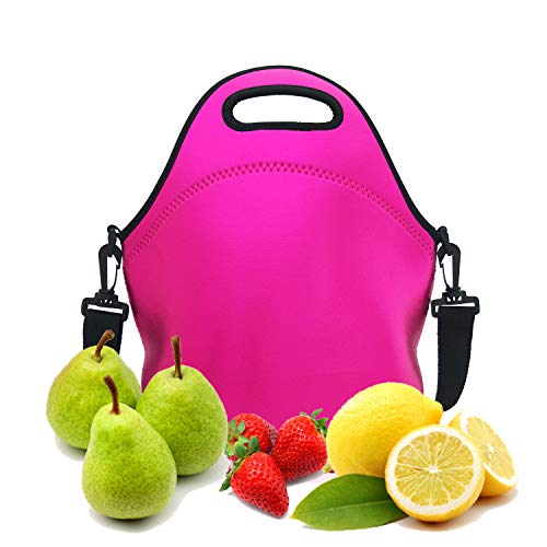 Neoprene Insulated Lunch bag, Lunch tote Boxes Bags for Kids Women Men Kids Children Work Office School Picnic Travel (Rose Red)