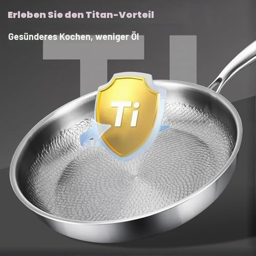 Bratpfanne aus 100 % reinem Titan, antihaftbeschichtet, 26 cm, gehämmertes Nutri-Kochgeschirr, spülmaschinenfest, ideal für alle Herde & Öfen, inklusive Deckel für vielseitiges Kochen