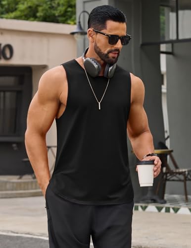 COOFANDY Black Tank Top Men Athletic Training Seeveless Shirt Muscle Gym Clothes Lightweight Jogging Tee Shirts Running — view 6