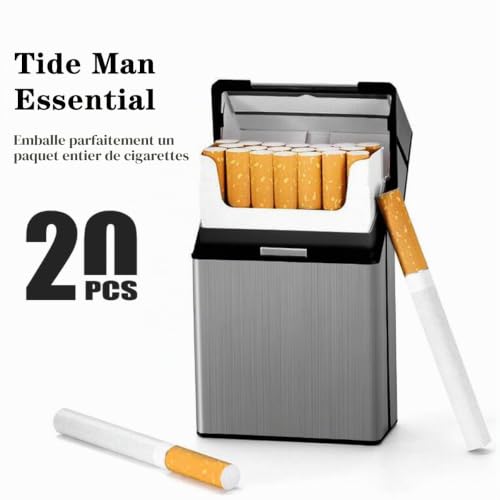 LiRiQi Étui à Cigarettes, 2 Pcs Boite a Cigarettes Homme Porte Cigarette Femme en Aluminium, Etui Paquet Cigarette, Paquet de Cigarettes Fermeture Aimantée pour 20 cigarettes (Gris + Noir) – vue 3