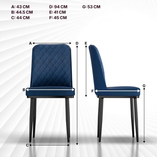 Image of IKON Premium Velvet Dining Chair with Cushioned Seat & Metal Legs | Premium Accent Chair for Living Room, Bedroom & Balcony | D.I.Y (Midnight Blue)